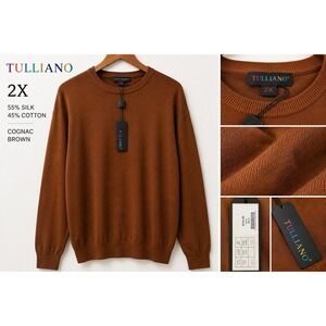 Tulliano Men's 2X Brown Silk Cotton Mock Neck Sweater Hong Kong NWT